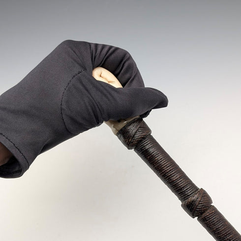 Antique British bone fist-shaped round handle walking stick, 85cm